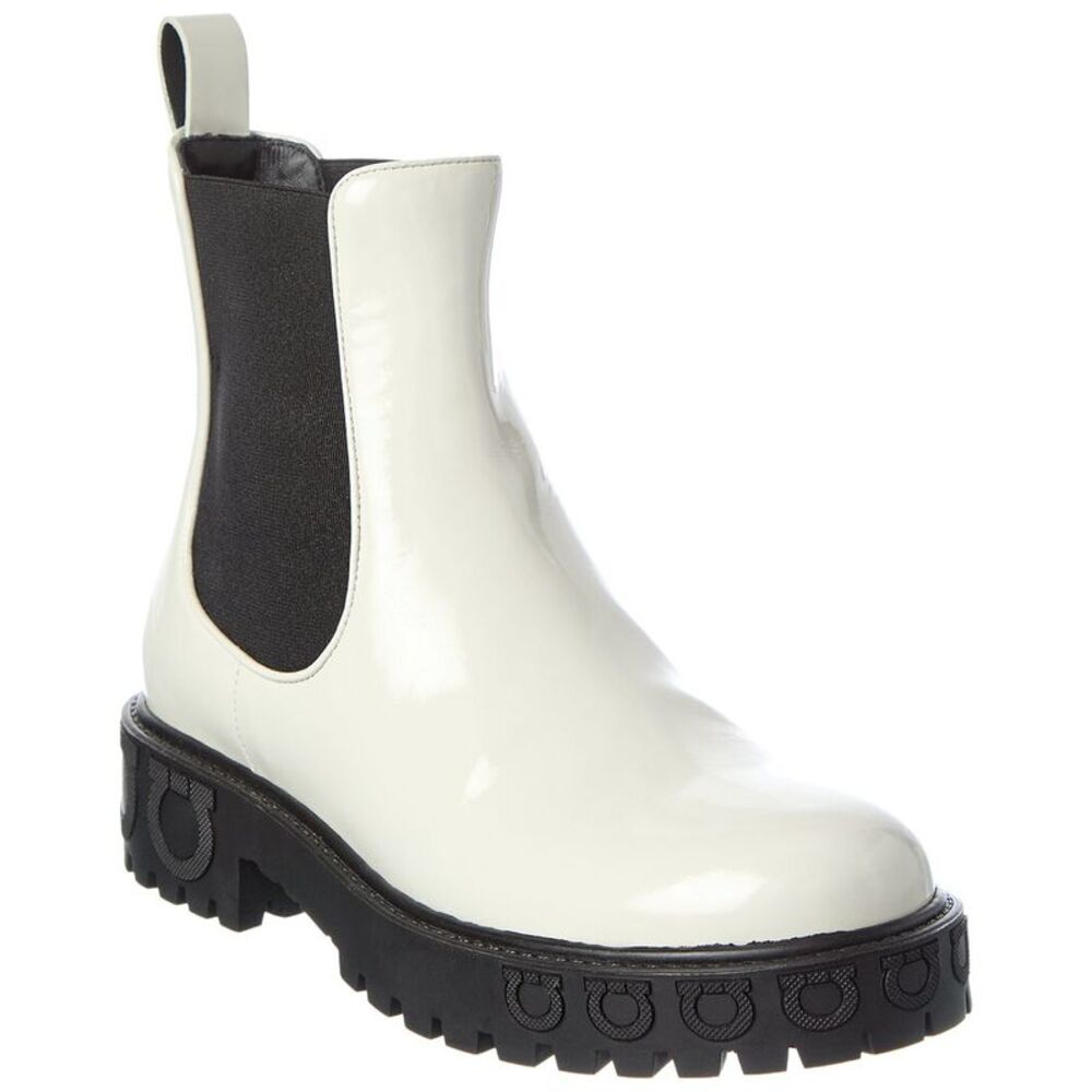 Ferragamo Patent Bootie, White